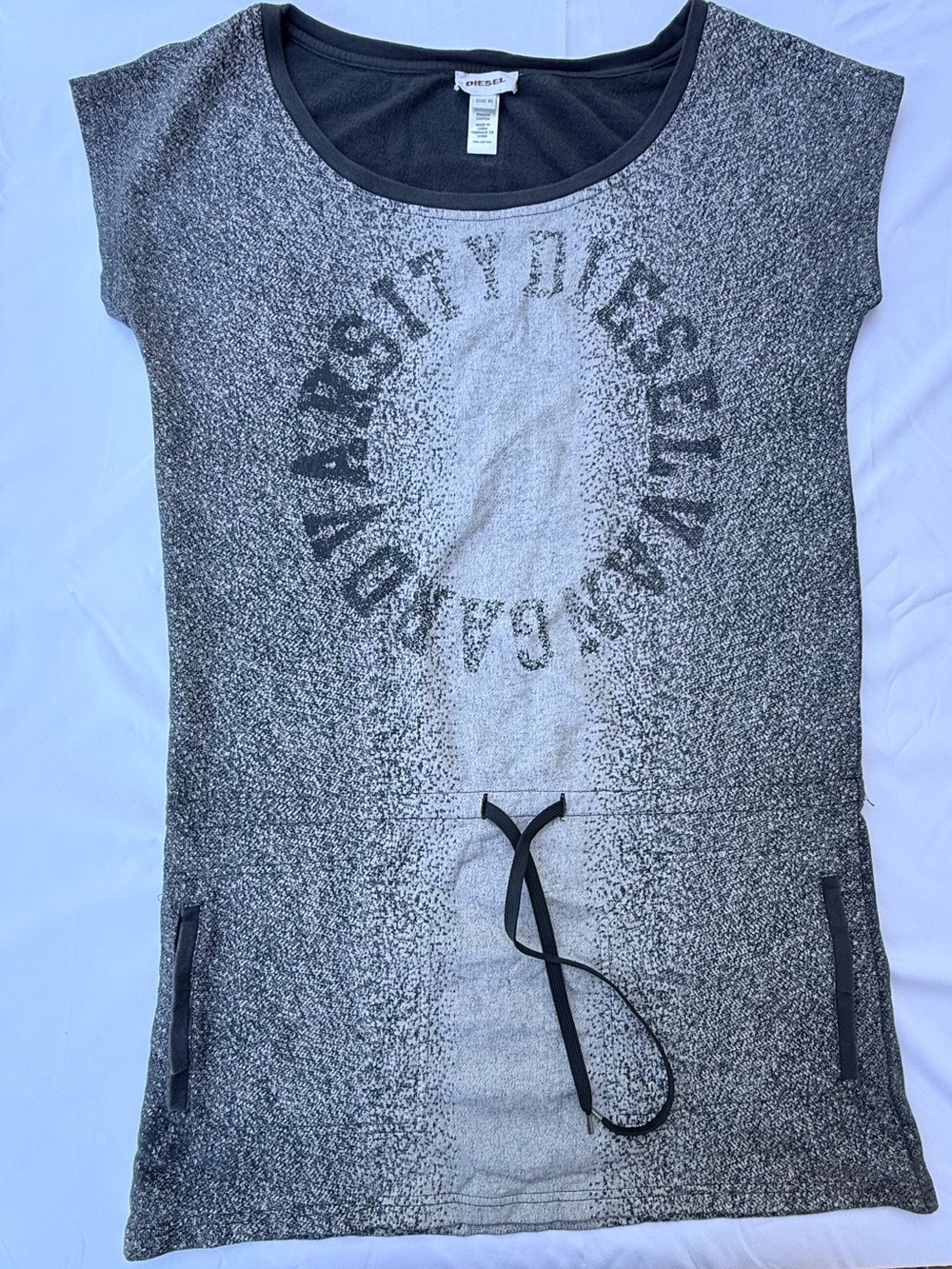 Diesel Gray Ombre Cap-Sleeve Tunic Dress with Drawstring 100% Cotton